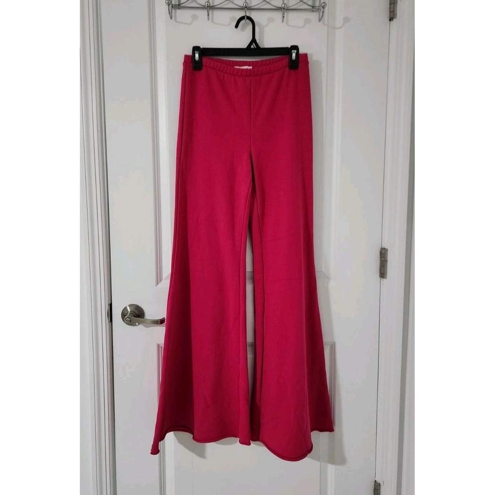 GOOD AMERICAN Women's Wide Leg Mid-Rise Sweatpants‎ Pink Cotton Size M